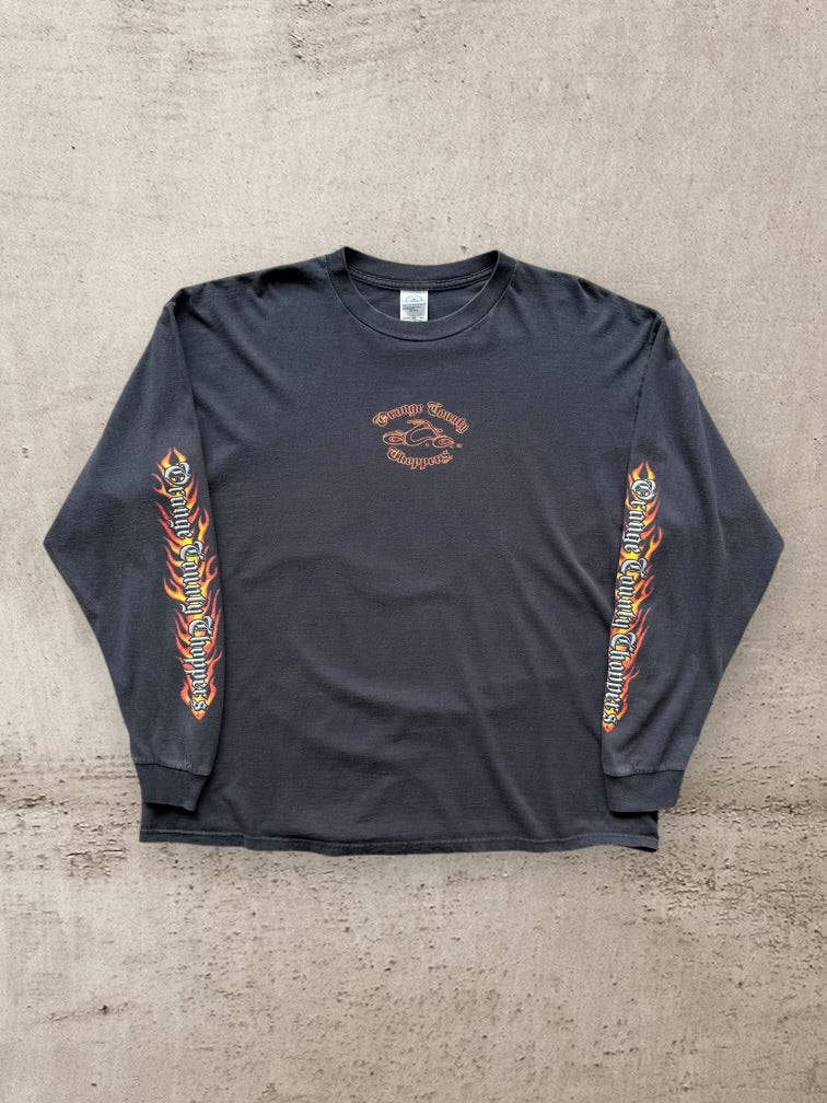 00s Orange County Choppers Flame Graphic Long Sleeve T-Shirt - XXL