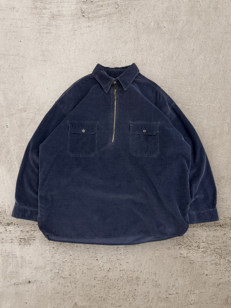 00s Blue Corduroy 1/2 Zip Shirt - XL