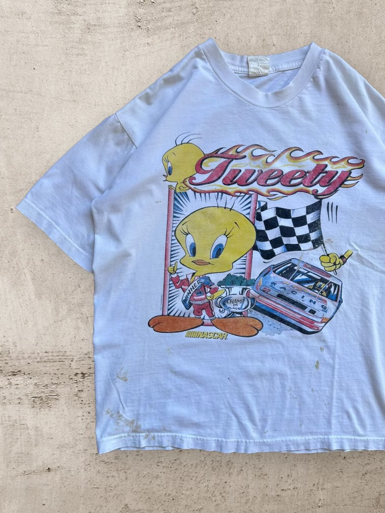 90s Team Acne Tweety Racing Distressed Graphic T-Shirt - Large