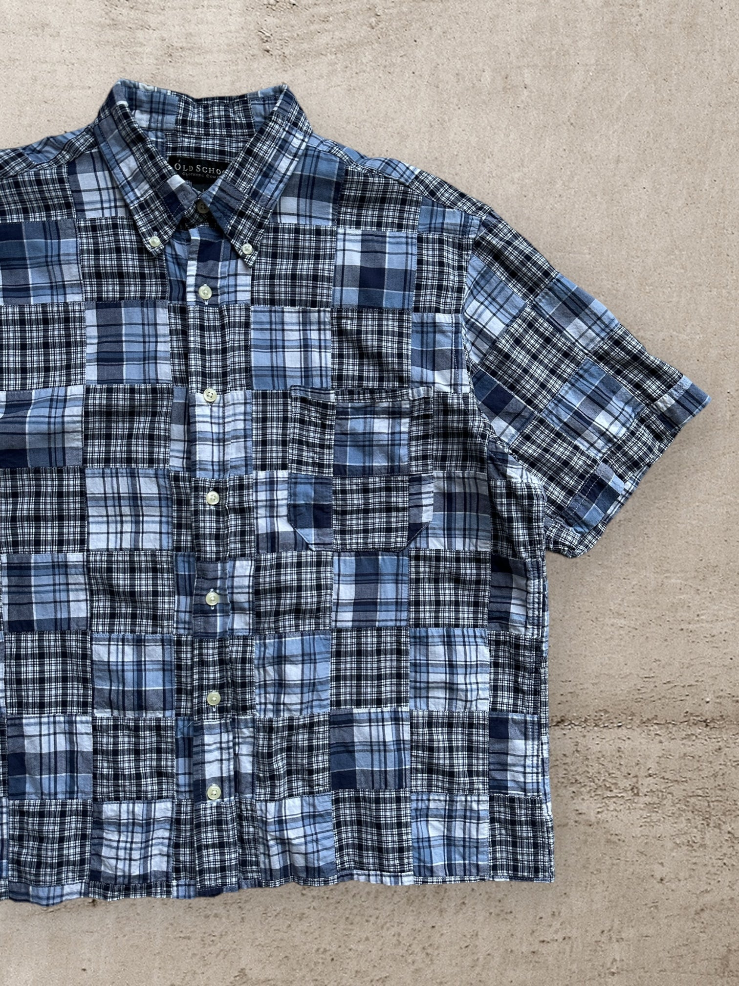 00s Old School Patch Work Plaid Button Up Shirt - Large