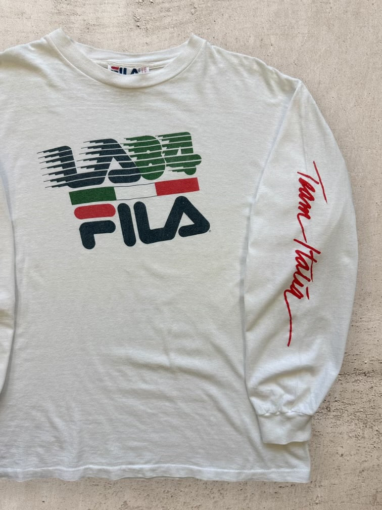 80s Fila Team Italia グラフィック 長袖 T シャツ - XL