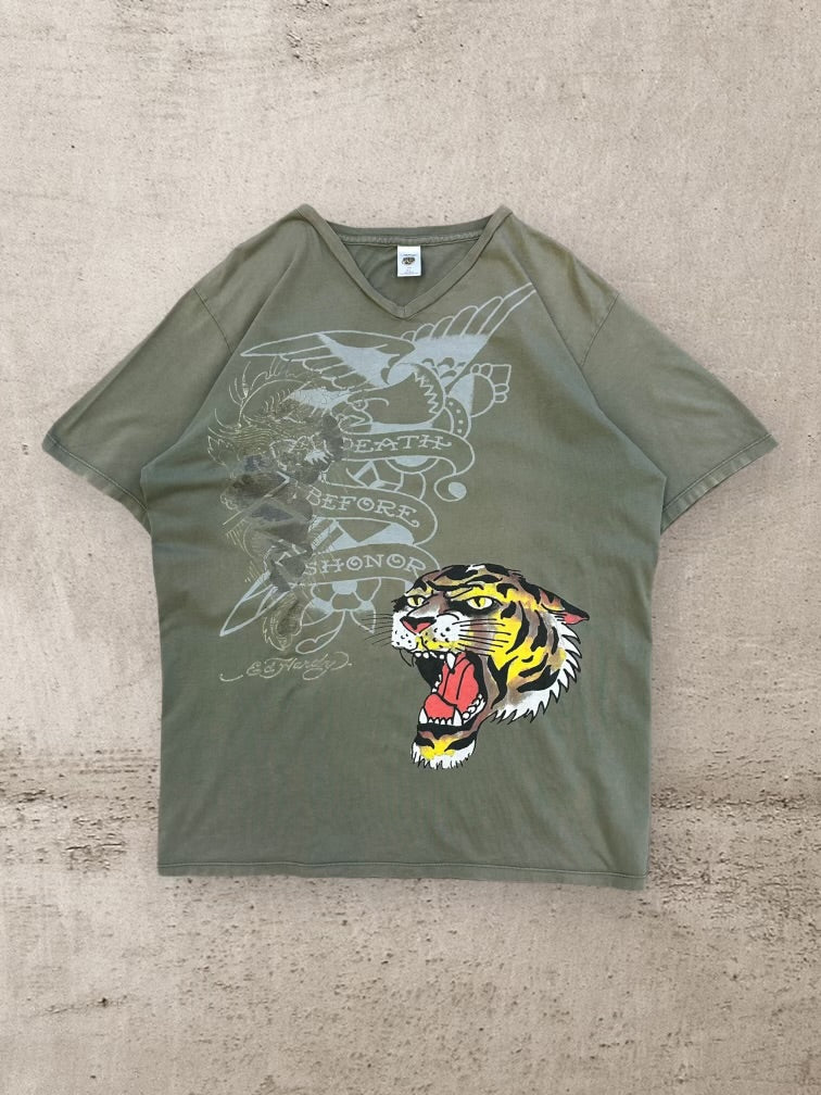 00年代 Ed Hardy Death Before Dishonor グラフィック V ネック T シャツ - XL