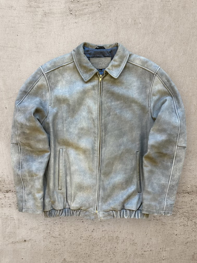 00s Bugachi Stone Grey Harrington Leather Jacket - Large