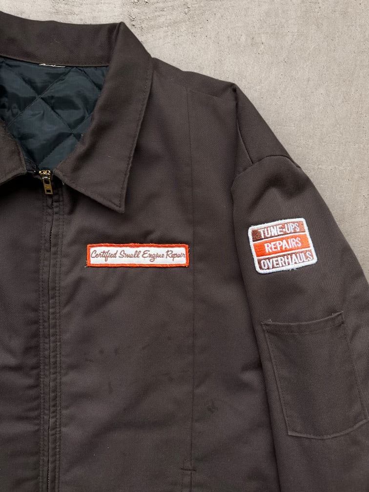 80s Small Engine Repair Mechanic Zip Up Jacket - XXL