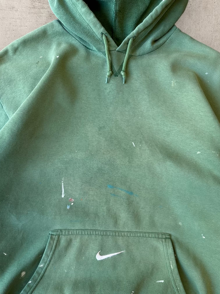 00s Nike Distressed & Faded Green Pocket Swoosh Hoodie - Large