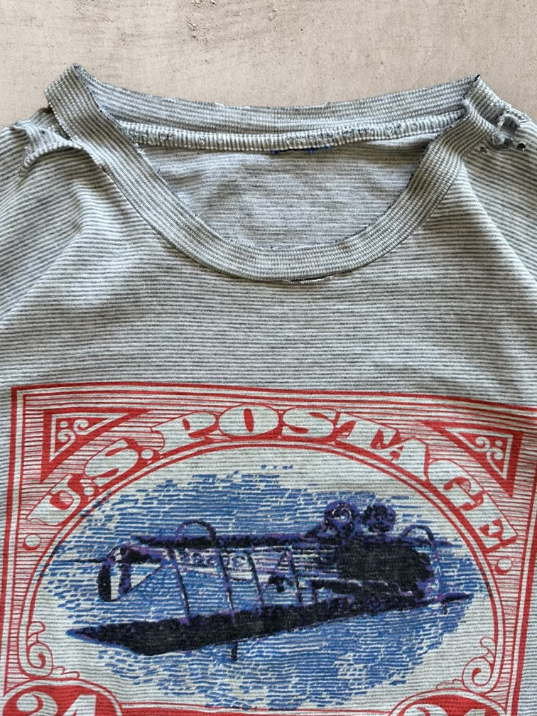 90s U.S Postage Stamp Inverted Jenny Distressed Graphic T-Shirt - XL