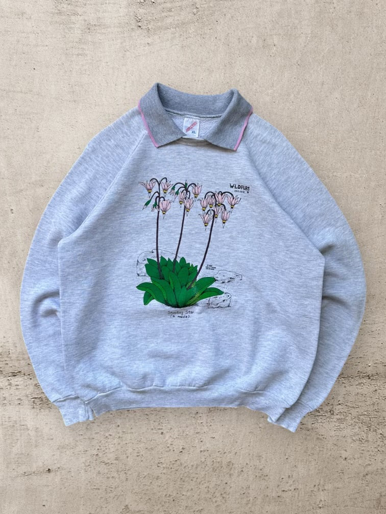 90s Wild Flowers Collared Crewneck - Large