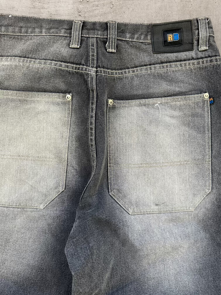 00s Royal Blue Faded Black Denim Pants - 34x29