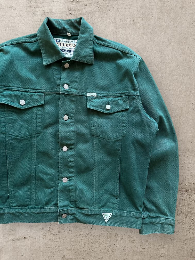 90s Guess Forest Green Denim Jacket - Medium