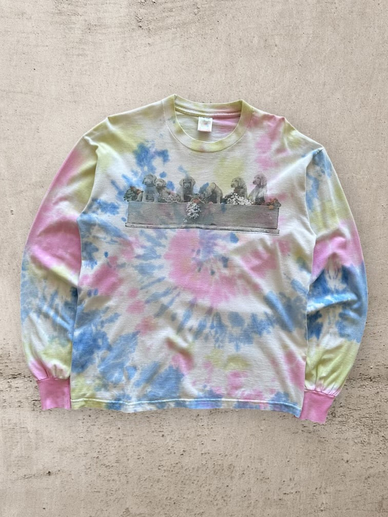 90s Tie Dye Garden Puppies Graphic T-Shirt - Large