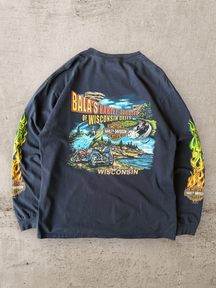 00s Harley Davidson Flames Long Sleeve T-Shirt - Large