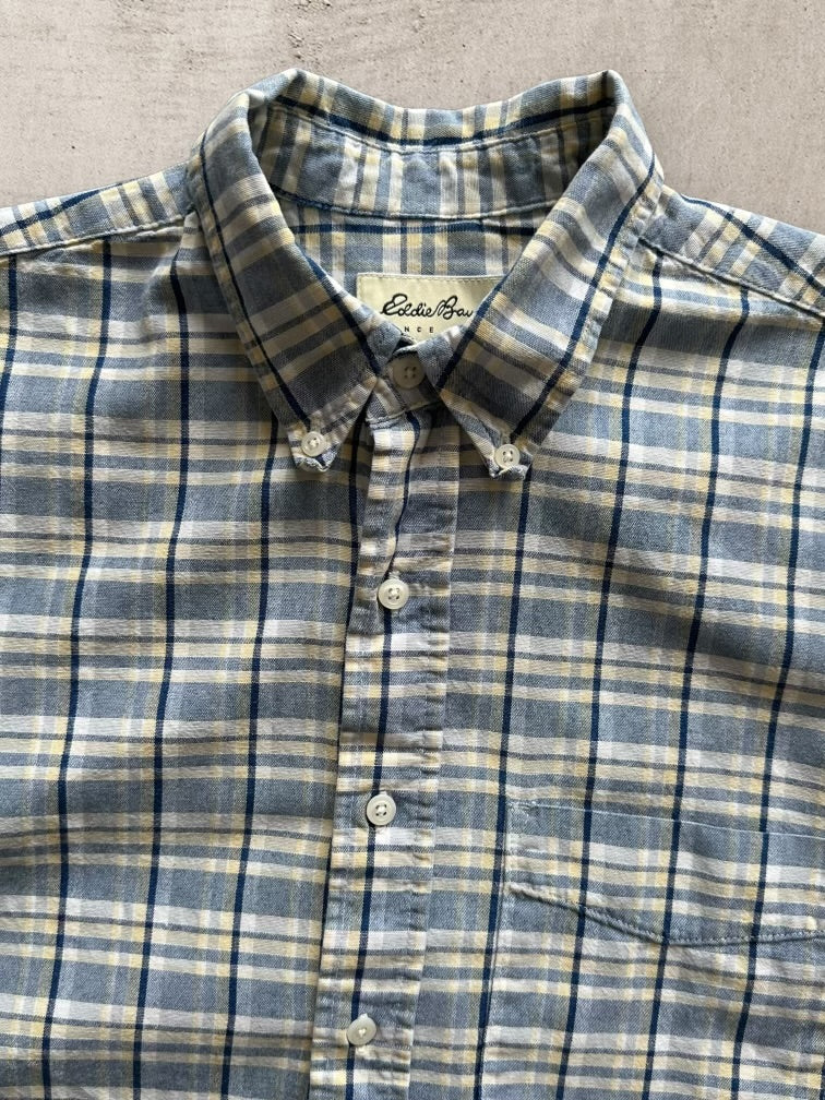 00s Eddie Bauer Cropped Plaid Button Up Shirt - Large