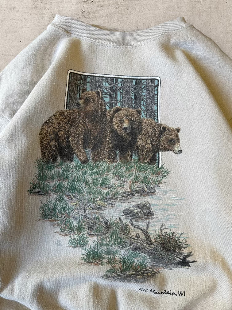 90s Grizzly Bear Nature Beige Crewneck - Large