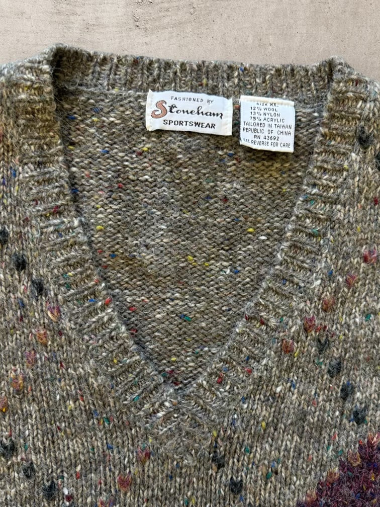 80s Stoneham Argyle Knit Sweater Vest - XL