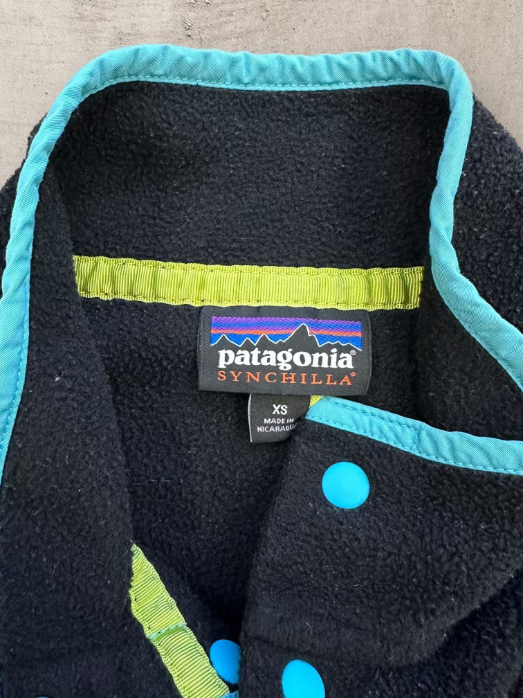 00s Patagonia Black & Teal T-Snap Fleece - Small