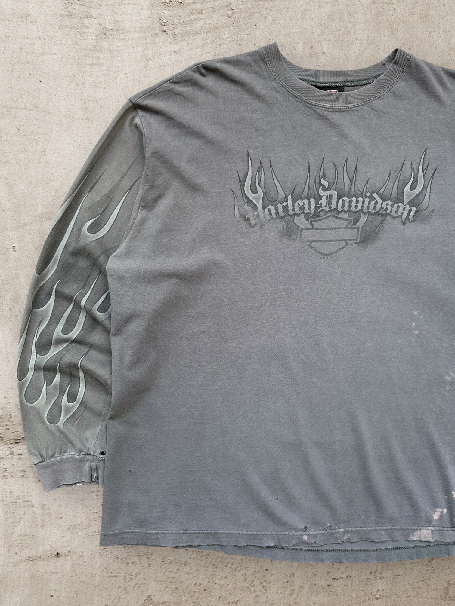 00s Harley Davidson Flame L/S Distressed Graphic T-Shirt - XL