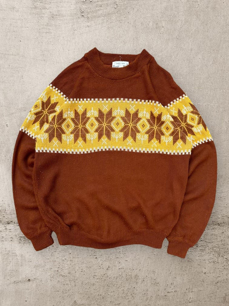 80s Lamb Knit Orange & Yellow Wool Sweater - Medium