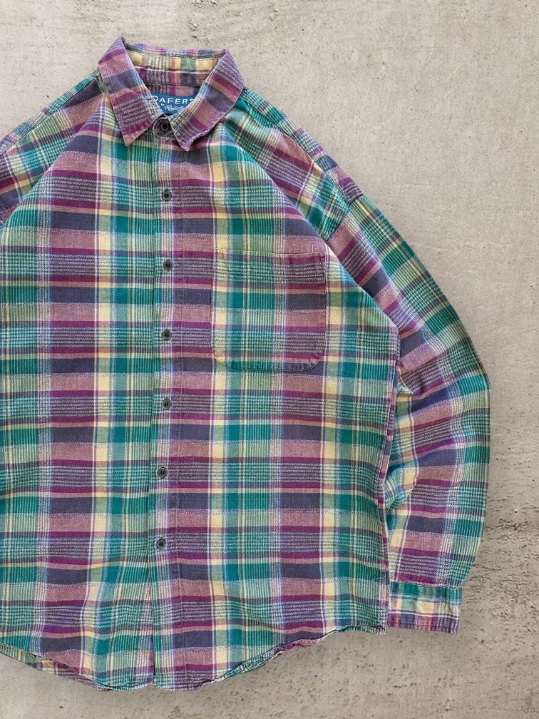 90s Loafers Plaid Button Up Flannel - Large