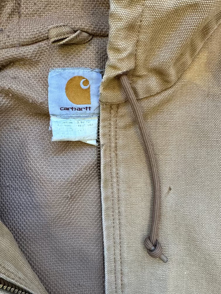 90s Carhartt Light Beige Hooded Jacket - Large