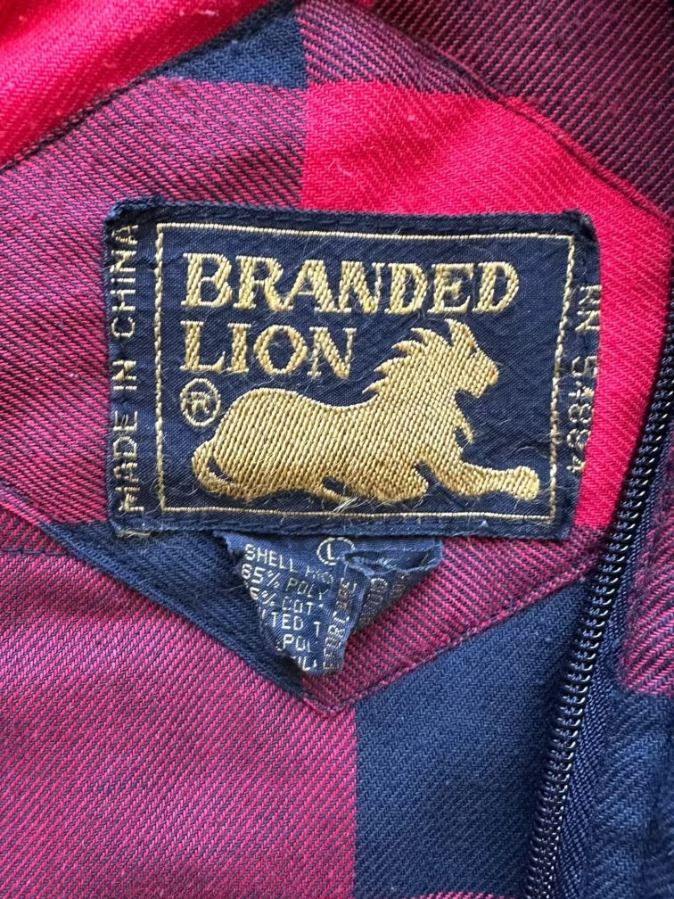 90s Branded Lion Plaid Zip Up Vest - Large