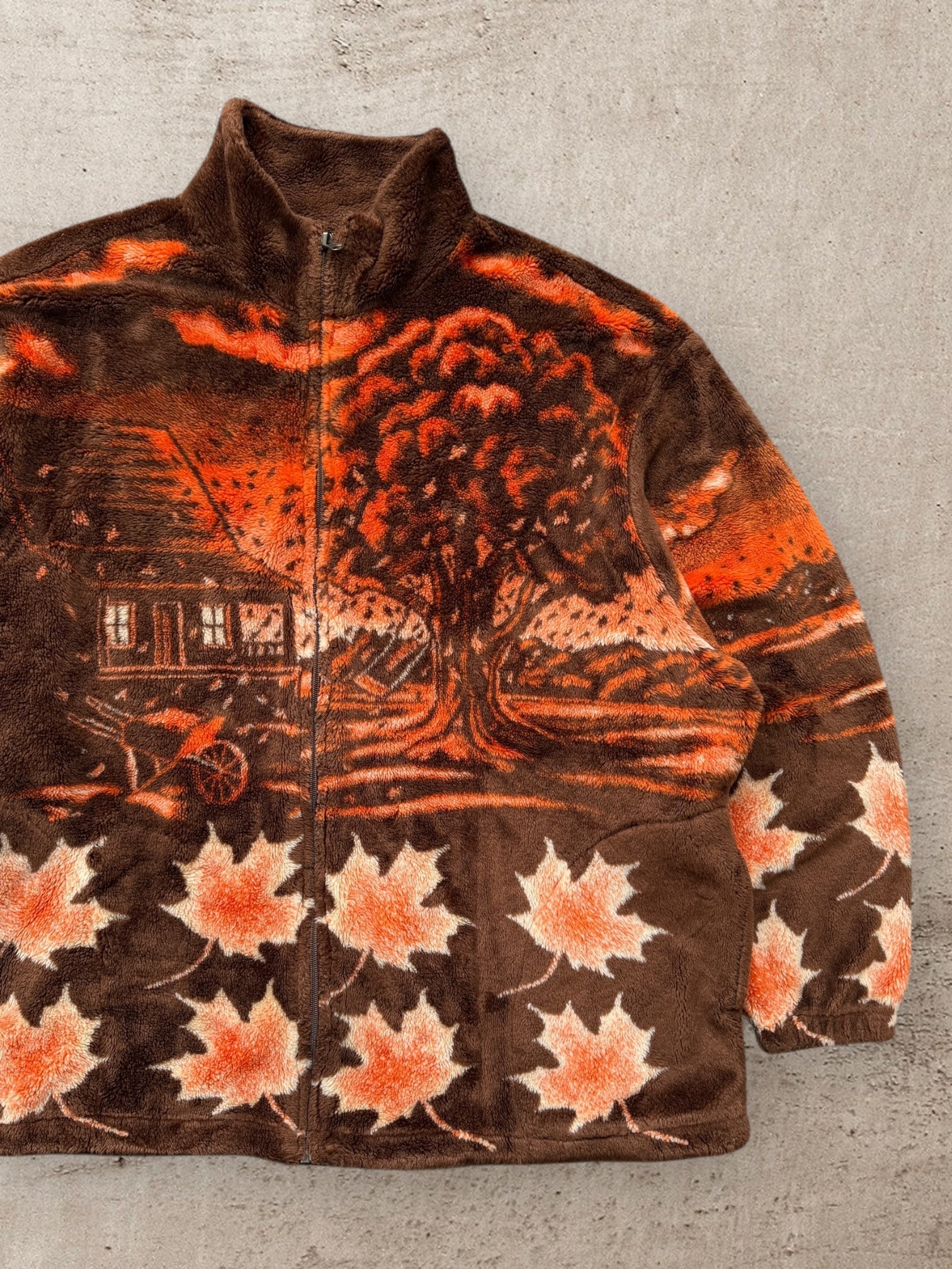 90s Autumn AOP Zip Up Fleece - XXL