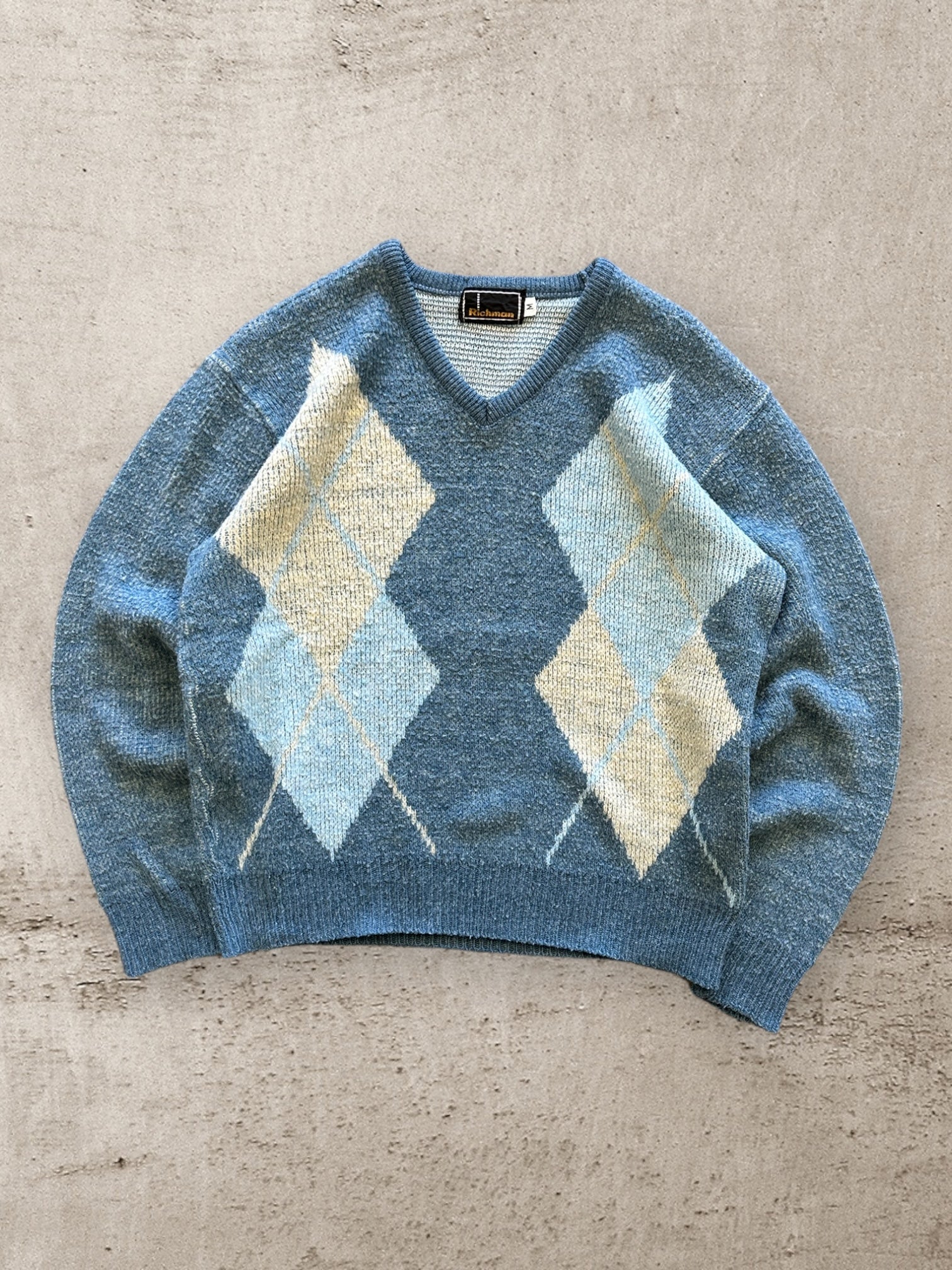 80s Richman Argyle V-Neck Sweater - Medium