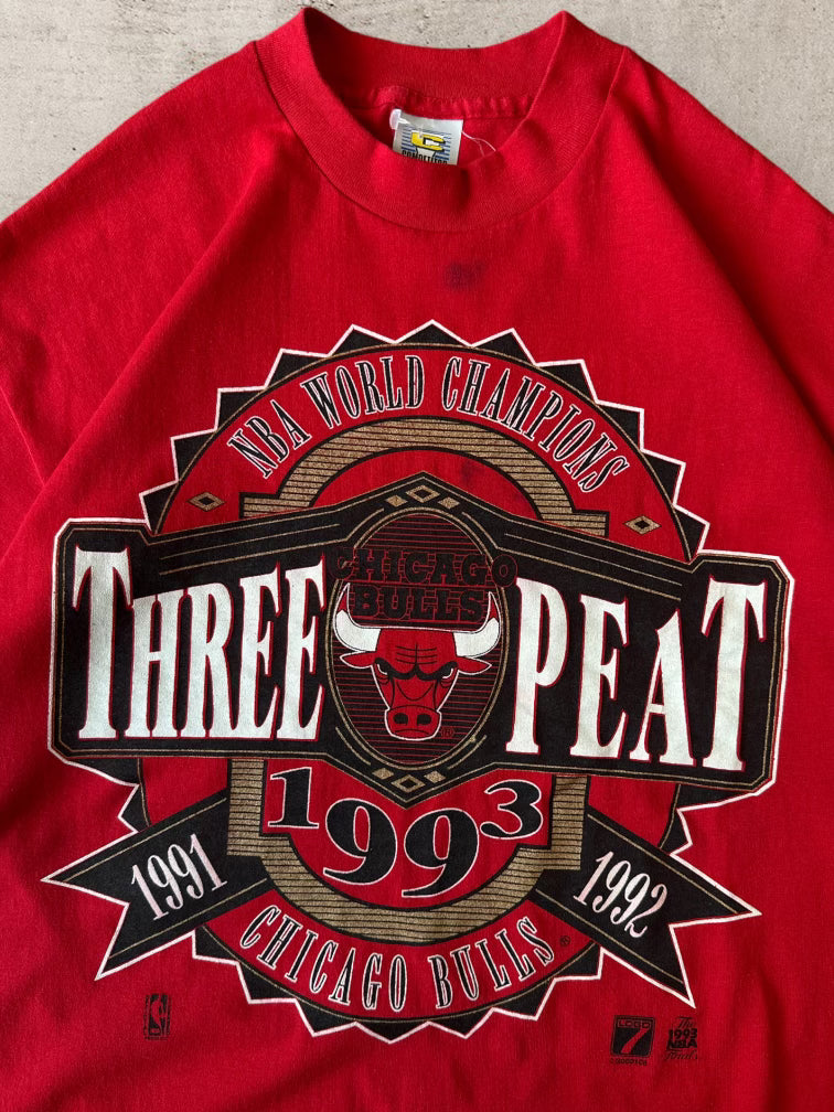 90s Chicago Bulls Three Peat Red T-Shirt - Large