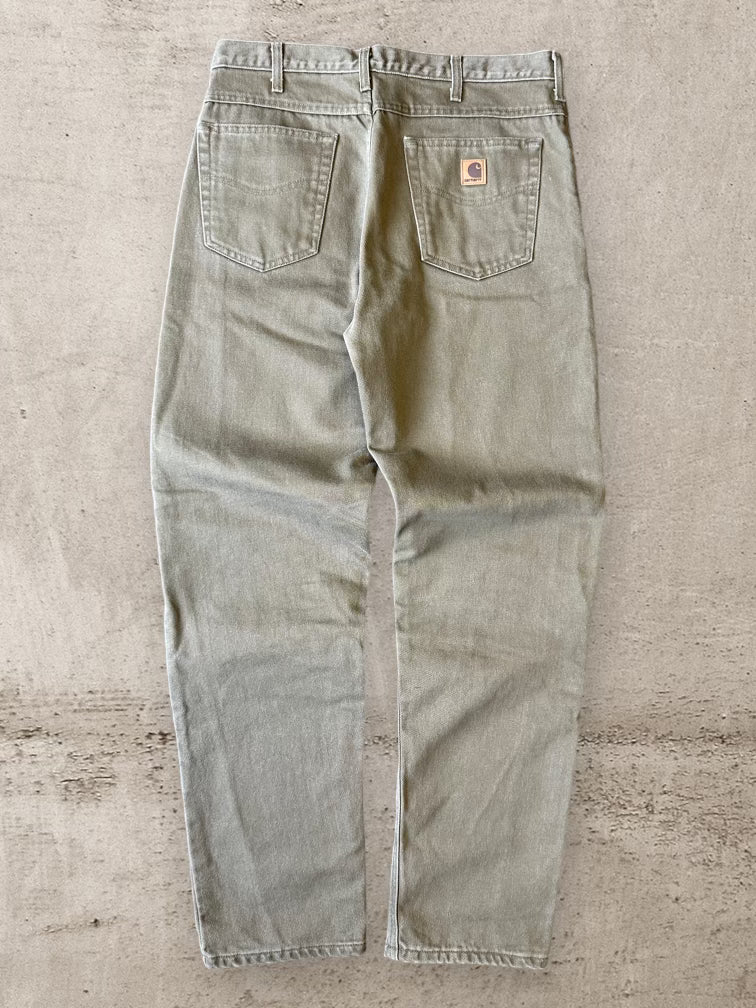 00s Carhartt Olive Green Blanket Lined Jeans - 34x34