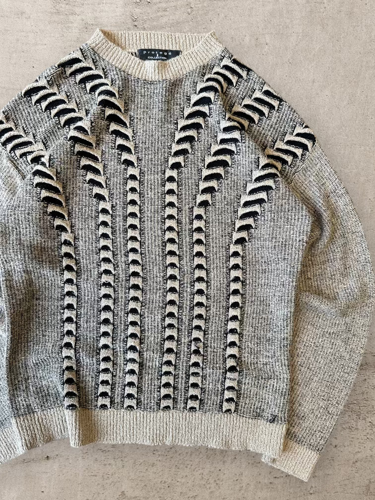 90s Protege Cream & Black Patterned Knit Sweater -