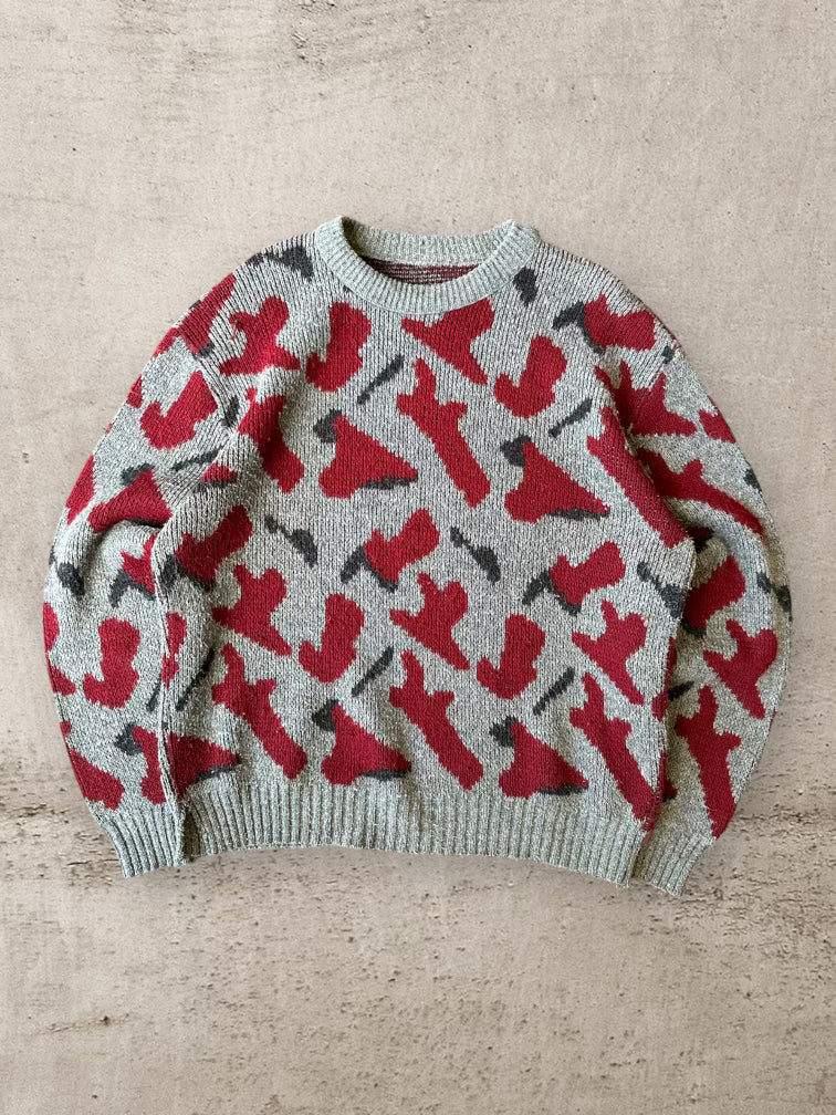 90s Color Block Puzzle Knit Sweater - Large