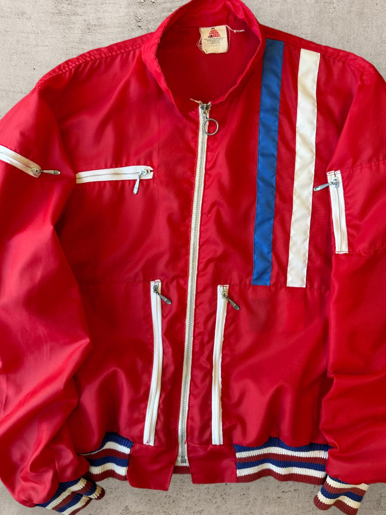 70s/80s Striped Multi pocket Zip Up Jacket - Large