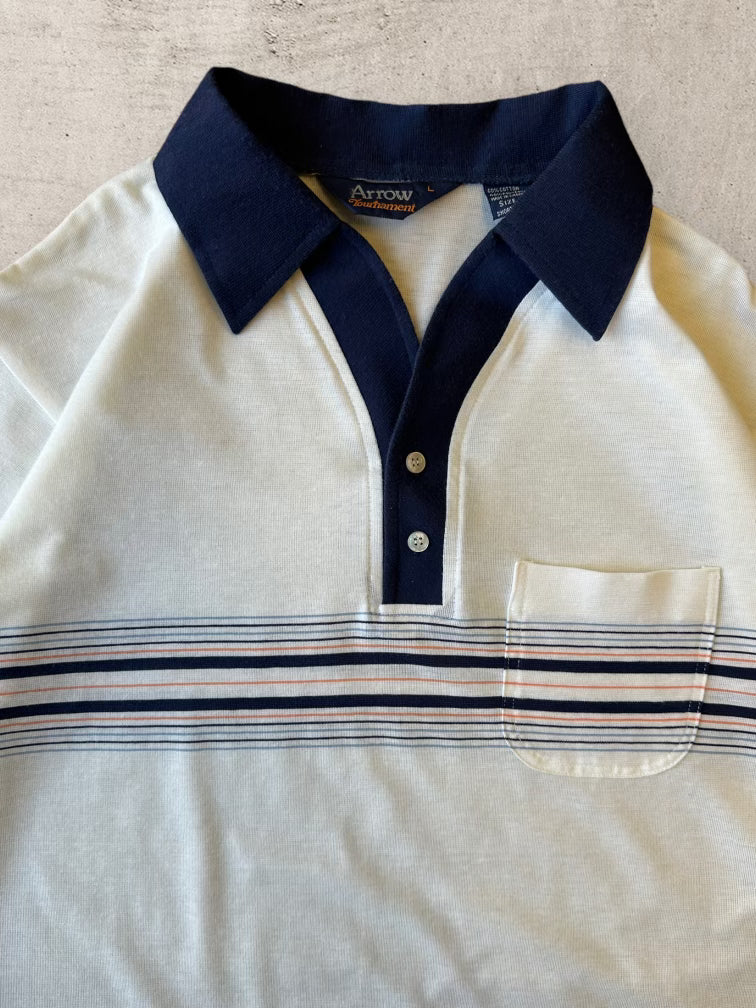 90s Arrow Striped Button Up Polo Shirt - Large