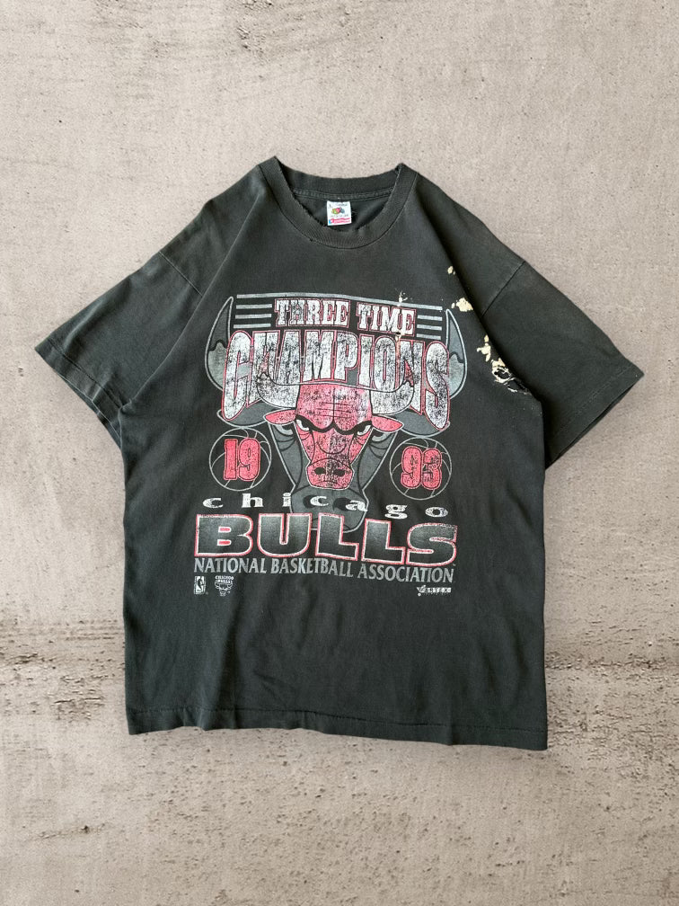 90s Chicago Bulls 3x Champions Bleached T-Shirt - XL