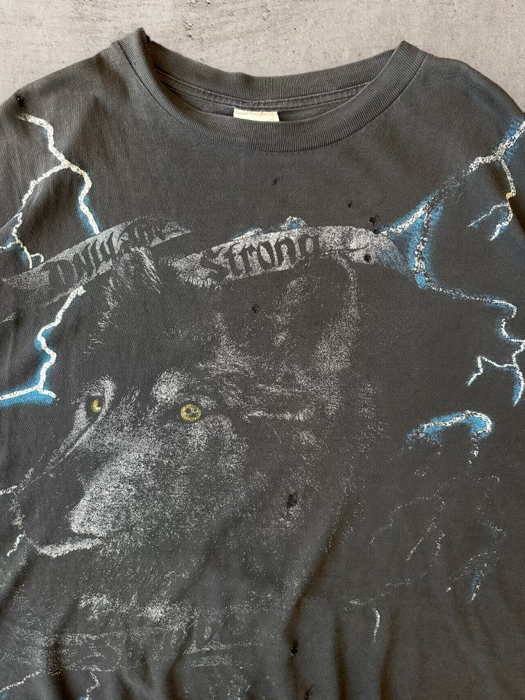 90s American Thunder Wolf T-Shirt - Large