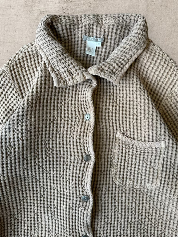 00s Brown Knitted Button Up Shirt - Large