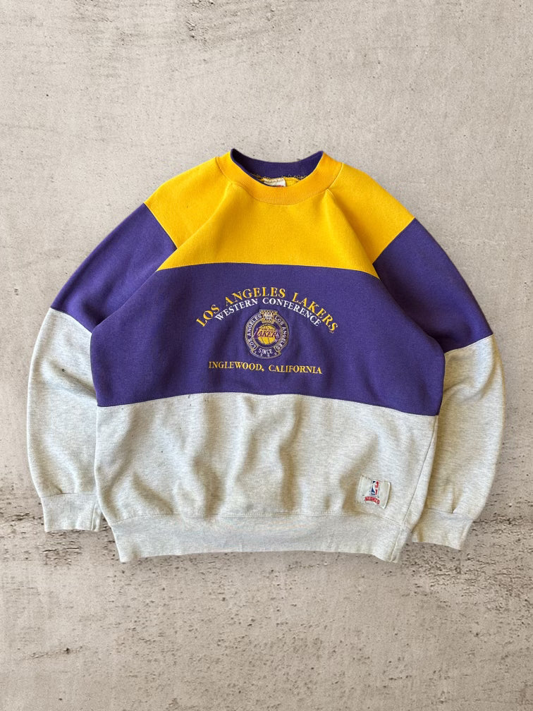 90s Nutmeg Lakers Color Block Crewneck - XL