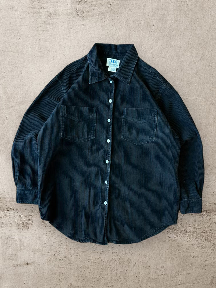00s Soho Compagnie Black Corduroy Button Up Shirt - Large