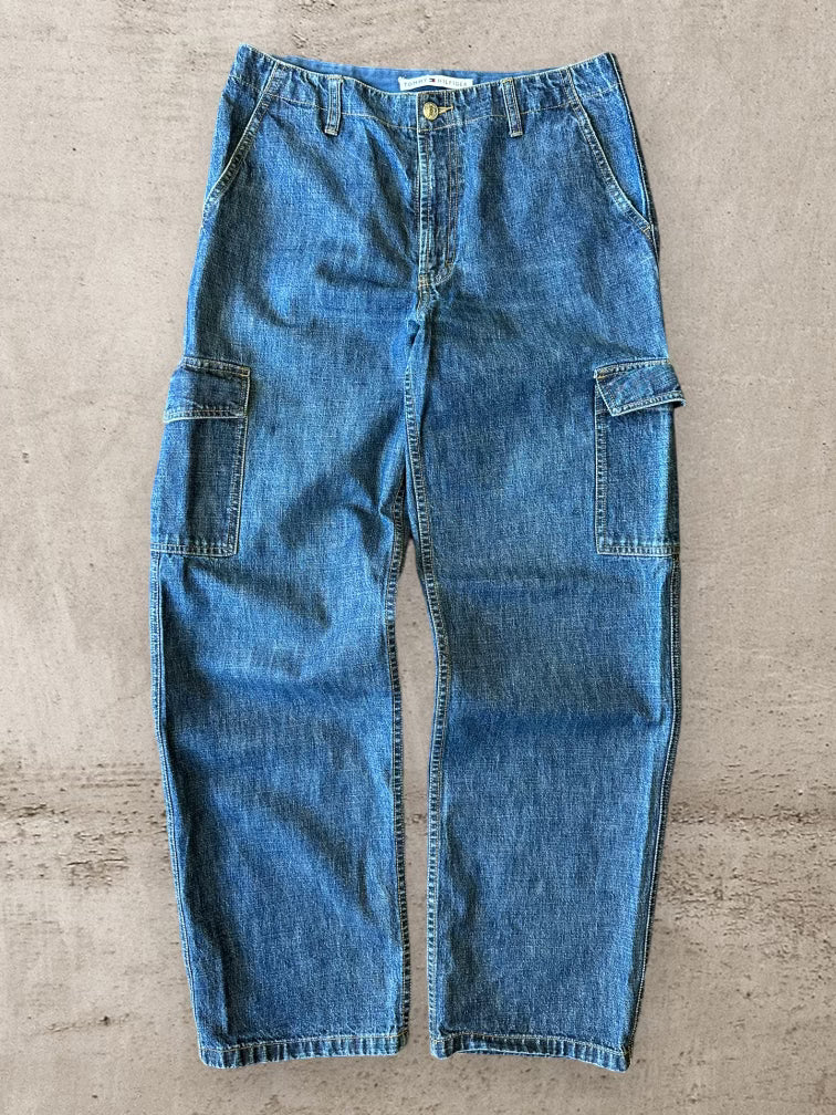 00s Tommy Hilfiger Dark Wash Denim Cargo Jeans - 32x31