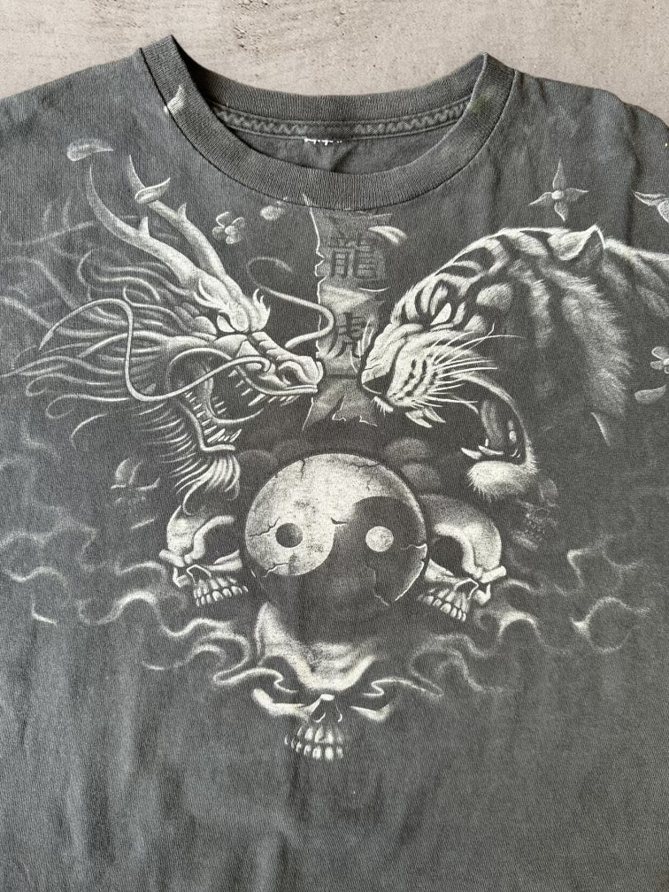 00s Ying Yang Skull Graphic T-Shirt - Large