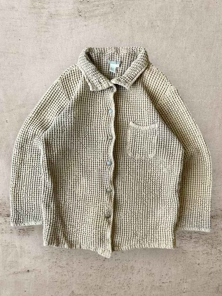 00s Brown Knitted Button Up Shirt - Large