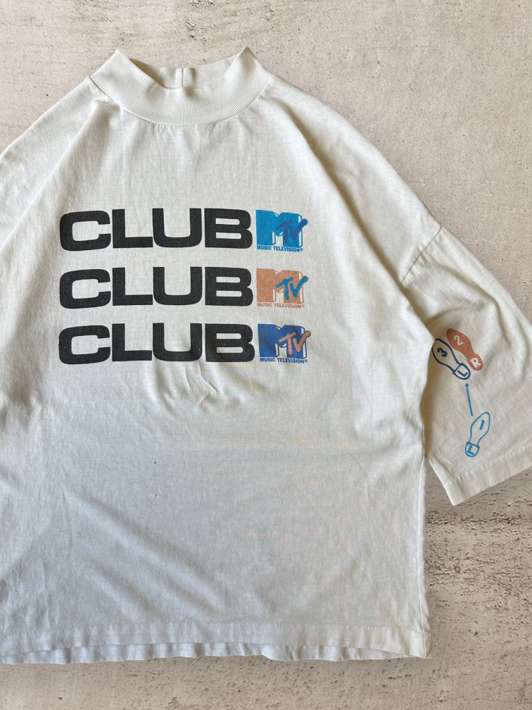 90s Club MTV 1/2 Sleeve Mock Neck T-Shirt - XL
