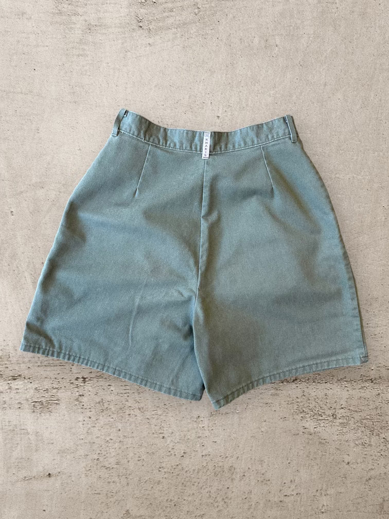 90s Chic Olive Green Pleated Shorts - 28”