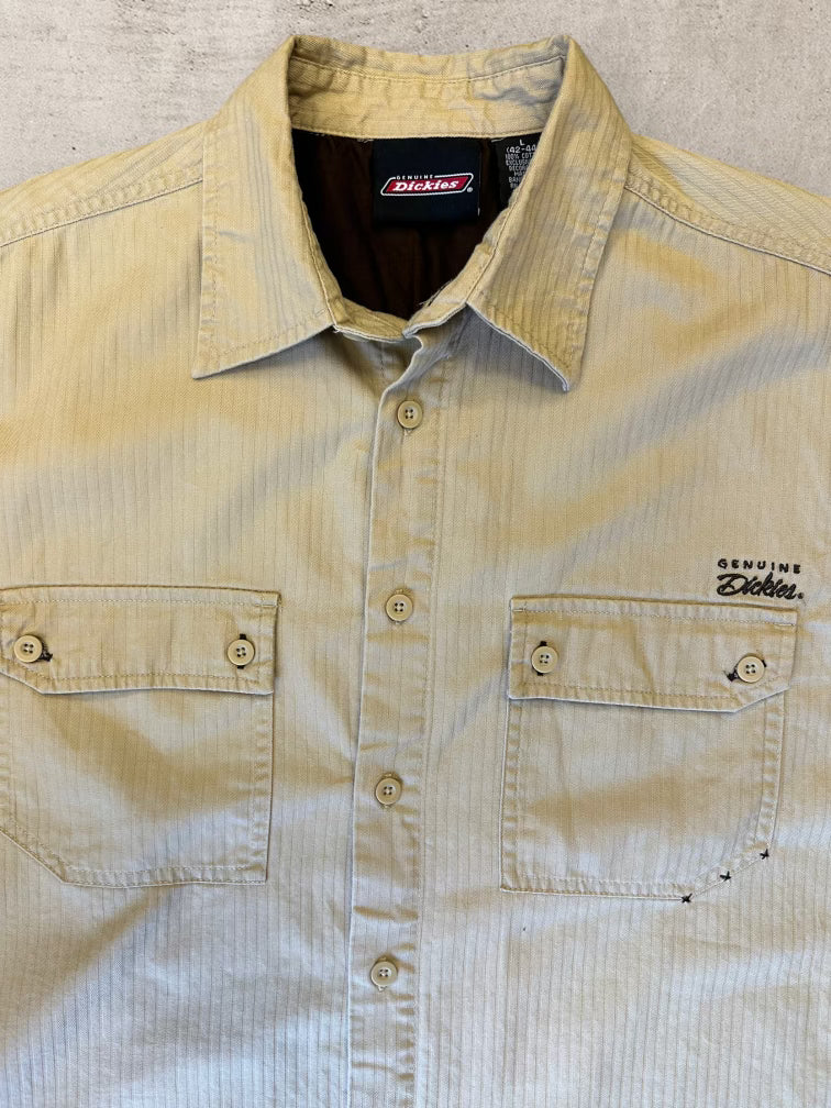 00s Dickies Striped Beige Button Up Shirt - Large
