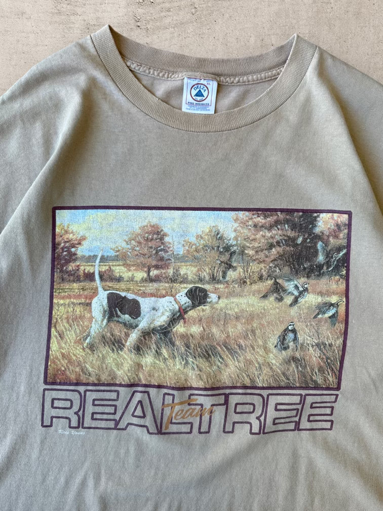 90s Real Tree Team Hunting Dog T-Shirt - XL