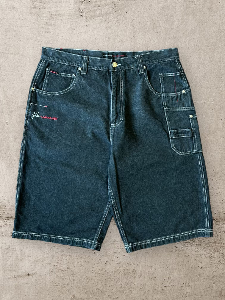 00s Fubu Multi Pocket Black Denim Baggy Shorts - 36”