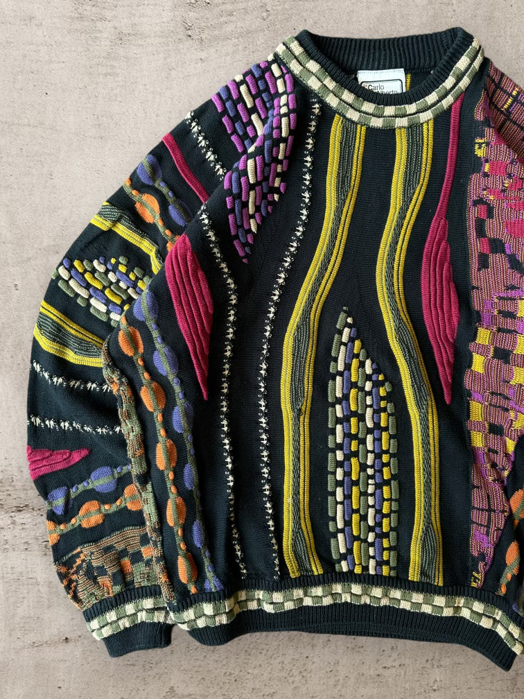 90s Carlo Alberto Multicolor Cable Knit Sweater - Large
