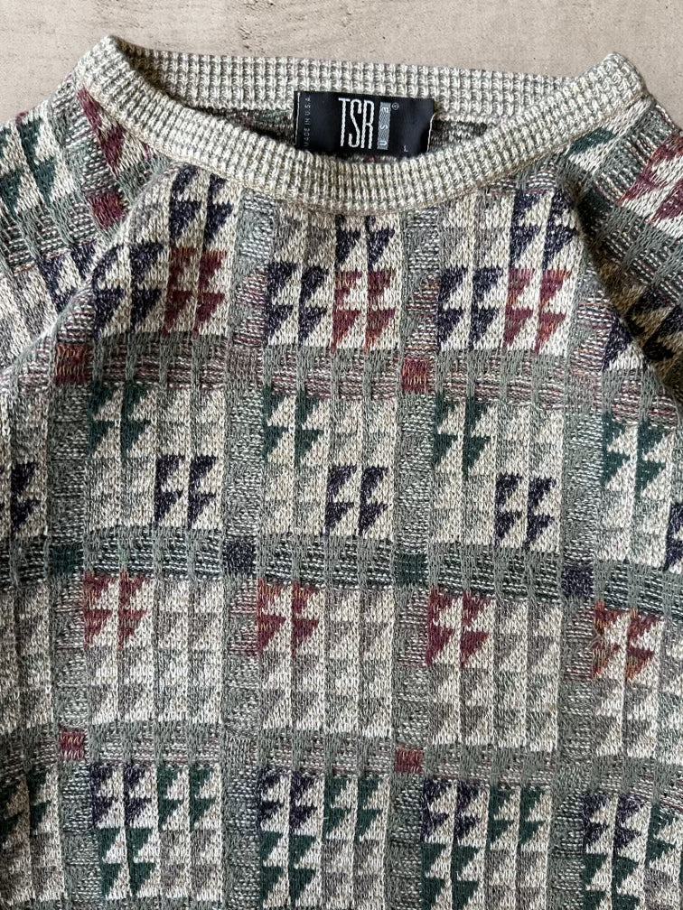 90s TSR Geometric Multicolor Knit Sweater - XL