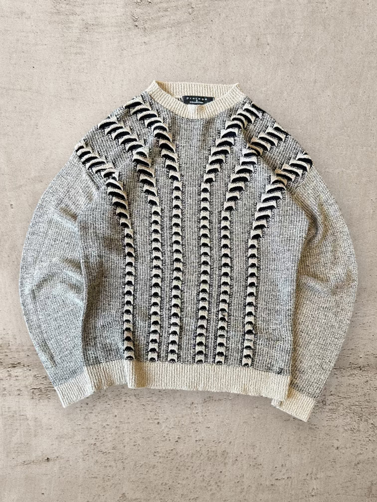 90s Protege Cream & Black Patterned Knit Sweater -