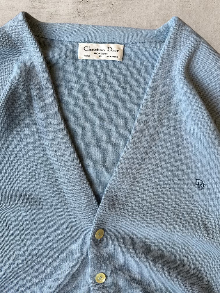 90s Christian Dior Light Blue Cardigan Sweater - XL