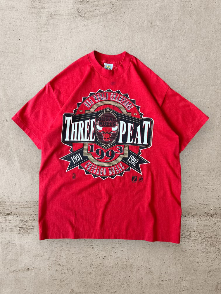 90s Chicago Bulls Three Peat Red T-Shirt - Large